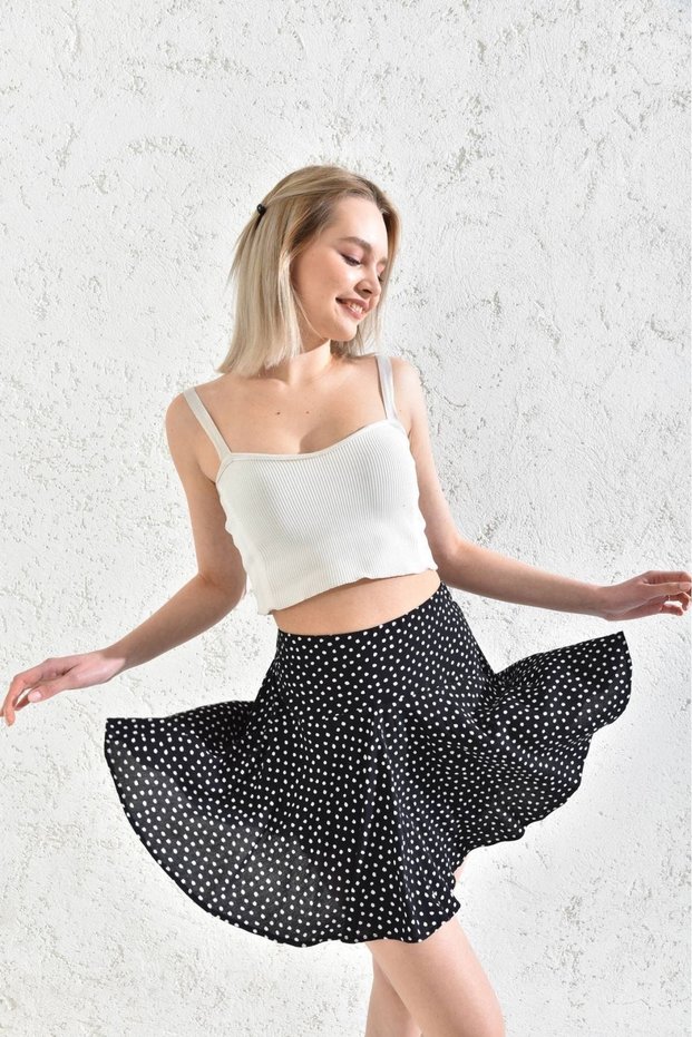 100% Woven Viscose Elastic Metraj Printed Skirt with Shorts