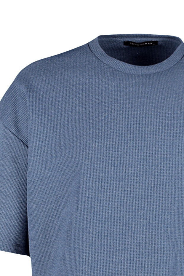 Indigo Oversize/Geniş Kesim Dokulu Waffle Kısa Kol T-Shirt TMNSS22TS00049 - 8