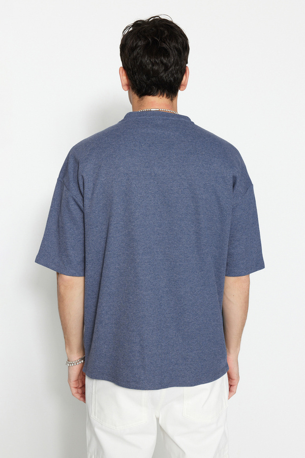 Indigo Oversize/Geniş Kesim Dokulu Waffle Kısa Kol T-Shirt TMNSS22TS00049 - 2