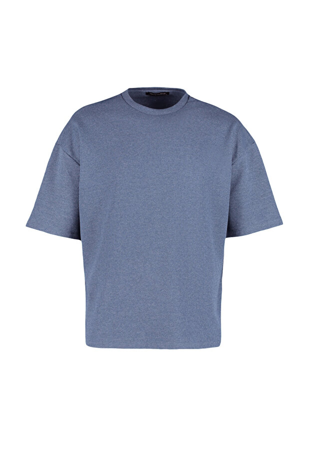 Indigo Oversize/Geniş Kesim Dokulu Waffle Kısa Kol T-Shirt TMNSS22TS00049 - 7