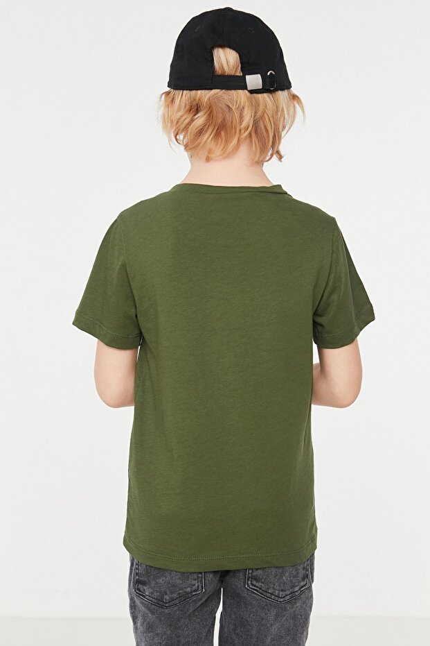 Haki Erkek Çocuk Bisiklet Yaka Kısa Kol Örme T-Shirt TKDSS24TS00044 - 3