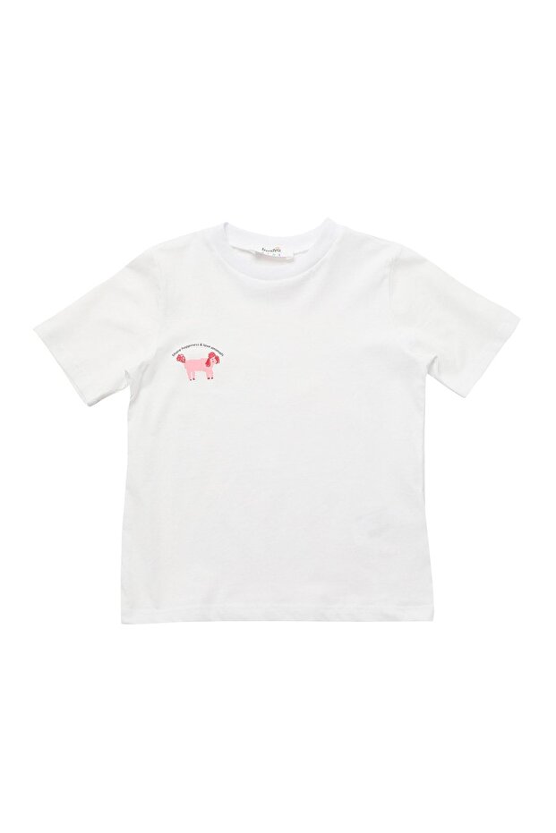 Beyaz Kız Çocuk %100 Pamuk Hayvan Baskılı Regular/Normal Kalıp Kısa Kol Örme T-Shirt TKDSS24TS00046 - 4