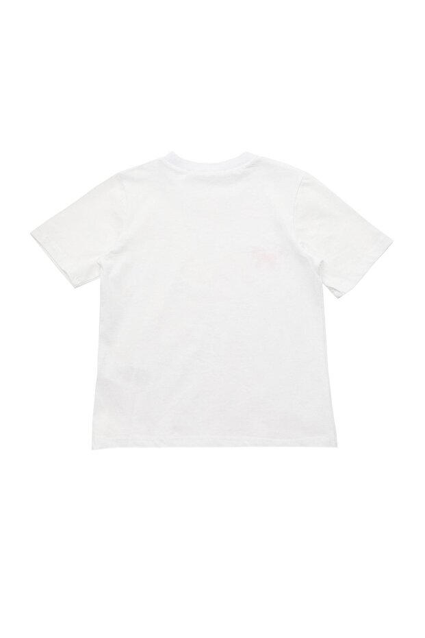 Beyaz Kız Çocuk %100 Pamuk Hayvan Baskılı Regular/Normal Kalıp Kısa Kol Örme T-Shirt TKDSS24TS00046 - 9