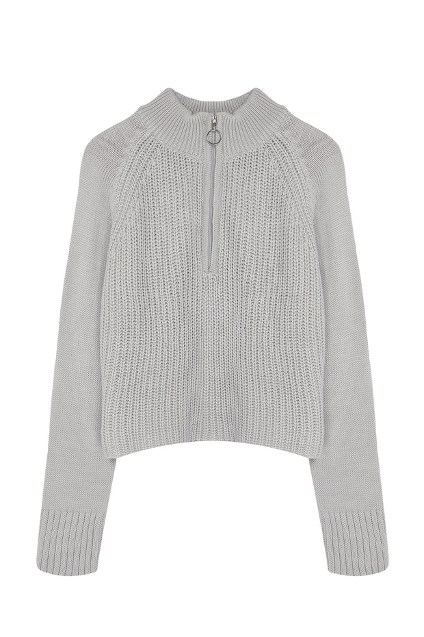 Gri Crop Fermuarlı Dik Yaka Basic Triko Kazak TWOAW22KZ1632 - 6