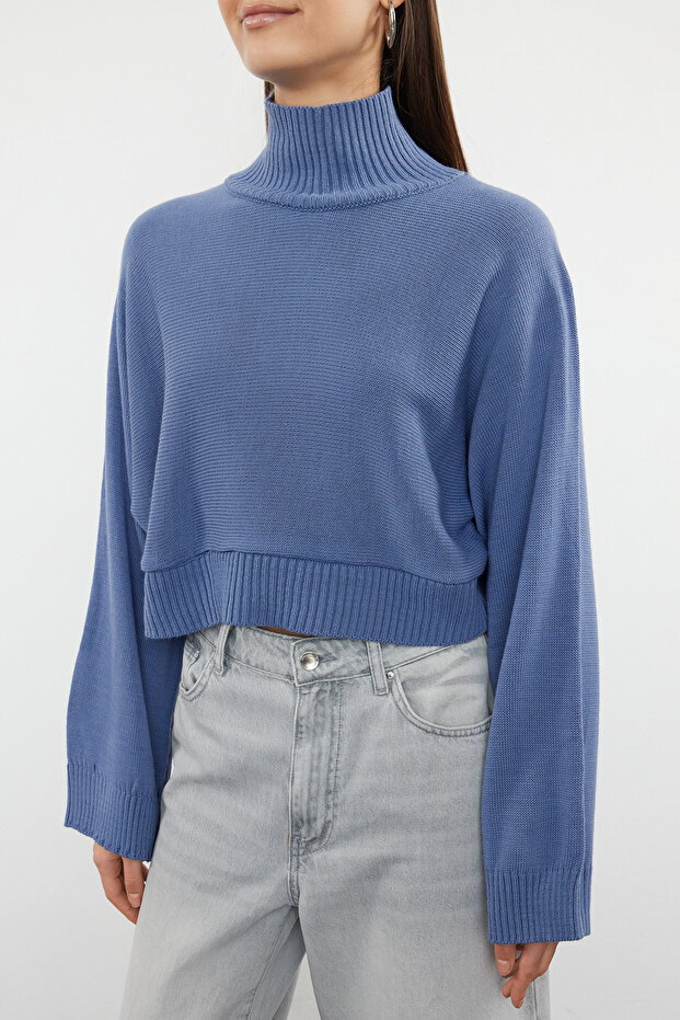 Dunkelblauer Super Crop Basic Strickpullover TWOAW21KZ0163 - 3