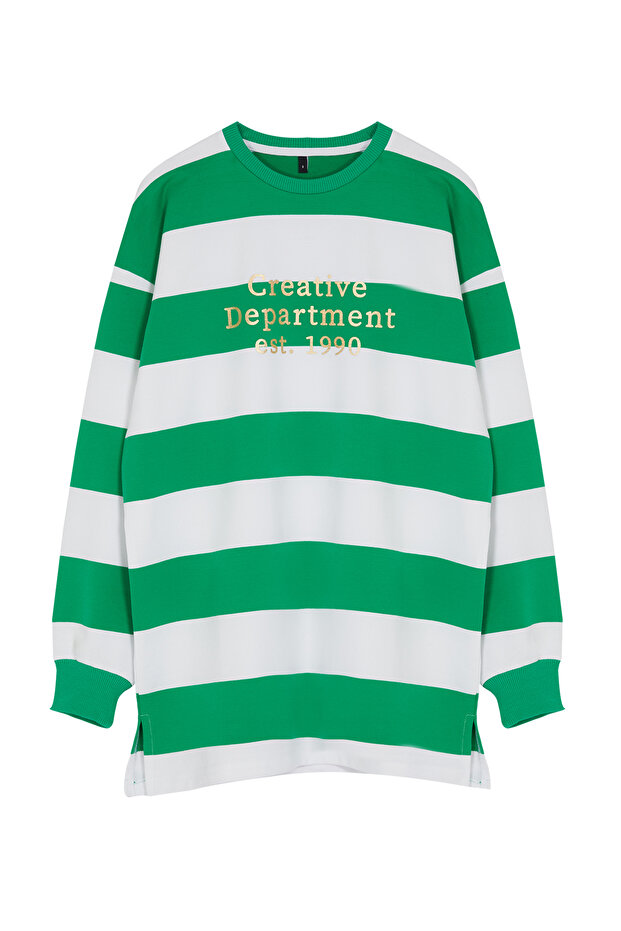Yeşil Oversize Baskılı Örme Çizgili Tunik TCTSS23UK00041 - 6