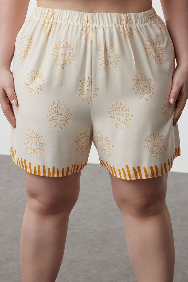 Ekru Güneş Desenli Gömlek Yaka Dokuma Pijama Takımı TBBSS24AI00144 - 4