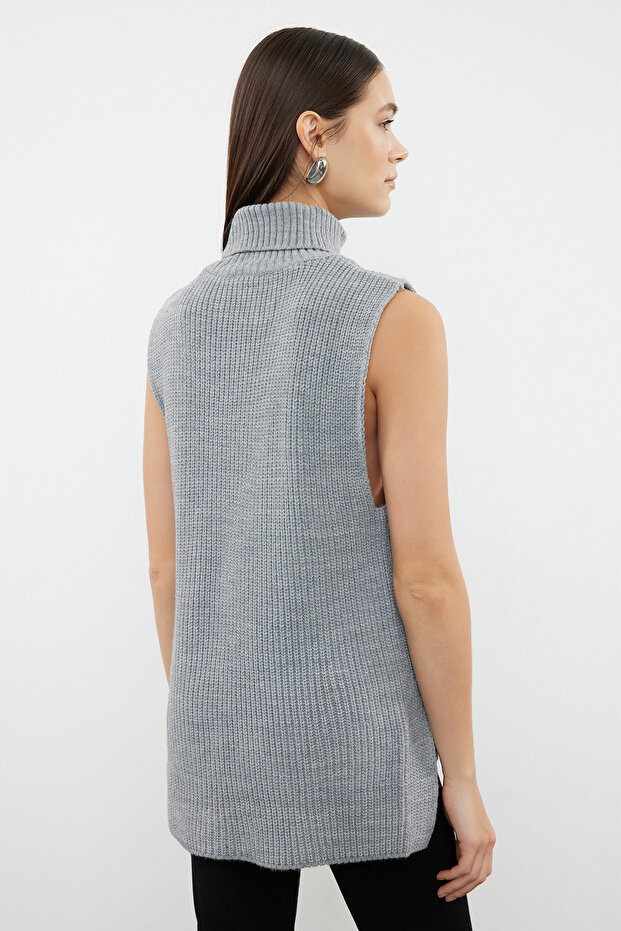 سترة تريكو رمادية - وظيفية على الجانب، زر TWOAW25SV00015 - 5