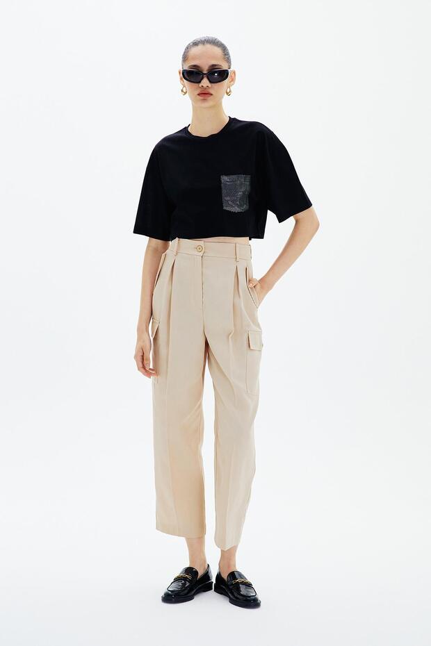 Crop Siyah Basic T-Shirt - 3