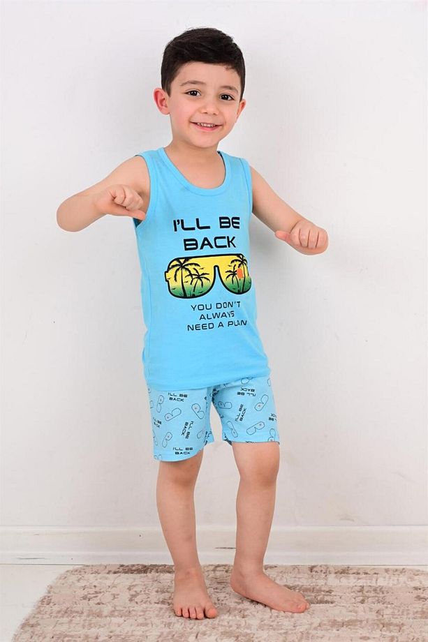 Erkek Çocuk Şort Pijama Takımı Will Be Back Mavi - 3