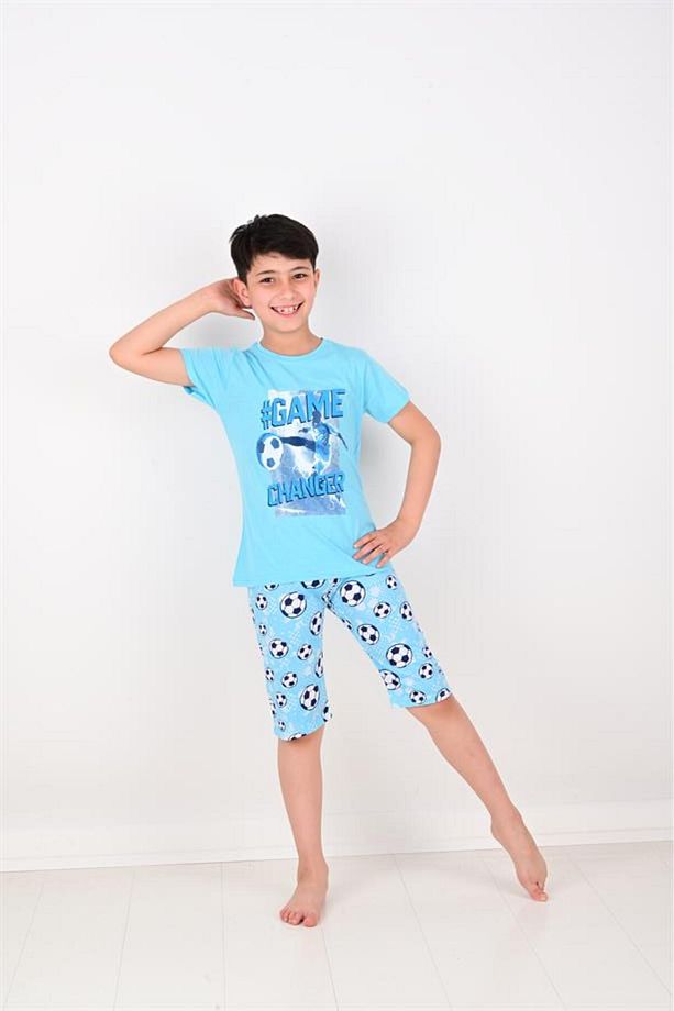 erkek çocuk kısa kollu pijama takımı game changer mavi - 1
