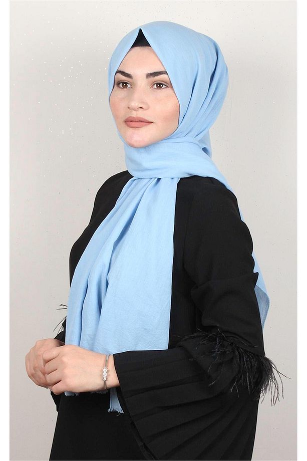 Pamuklu Düz Şal 2803-24 Bebe Mavisi - 1