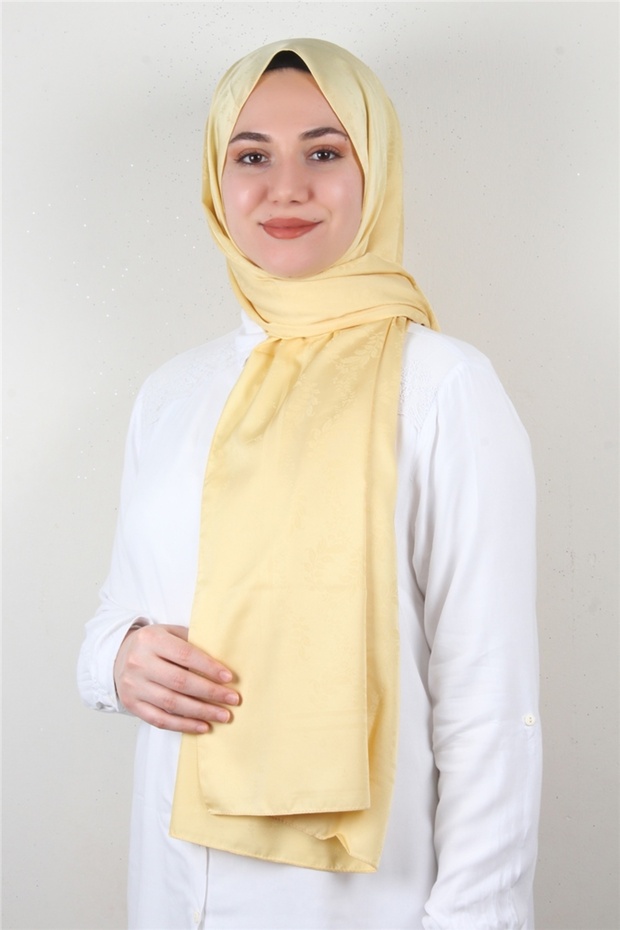 Jakarlı Ipeksi Şal 8085-5 Soft Sarı - 1