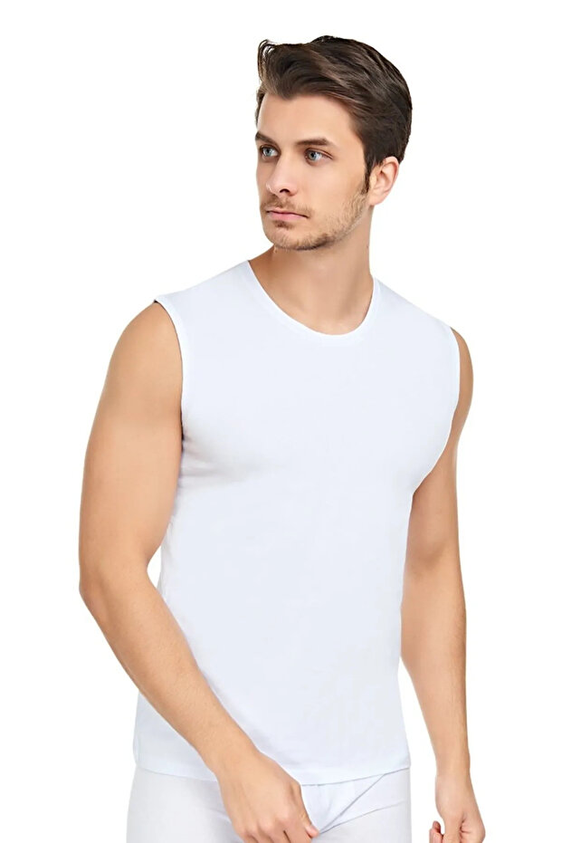 قميص داخلي مضلع بياقة دائرية للرجال، قميص داخلي بدون أكمام - 2