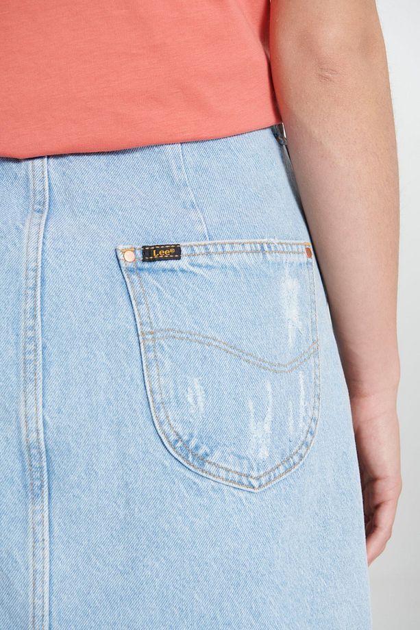 Regular Fit Normal Kesim %100 Pamuk Yüksek Bel Mavi Jean Kot Etek - 5