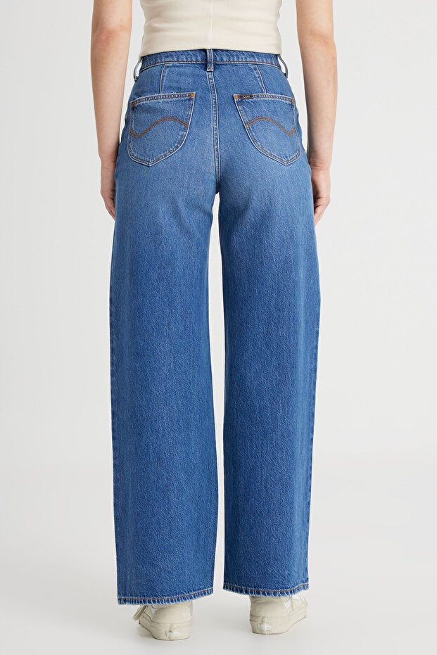 Regular Fit Normal Kesim Yüksek Bel İspanyol Paça %100 Pamuk Stella A Line Mavi Jean Kot Pantolon - 6