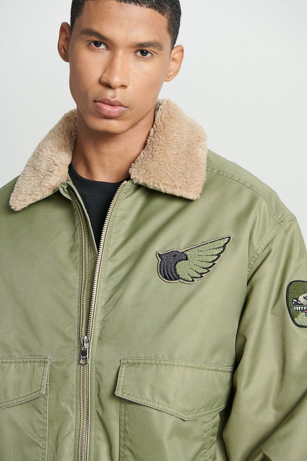 Regular Fit Normal Kesim Patch Detaylı Sherpa Yaka Haki Bomber Ceket - 5