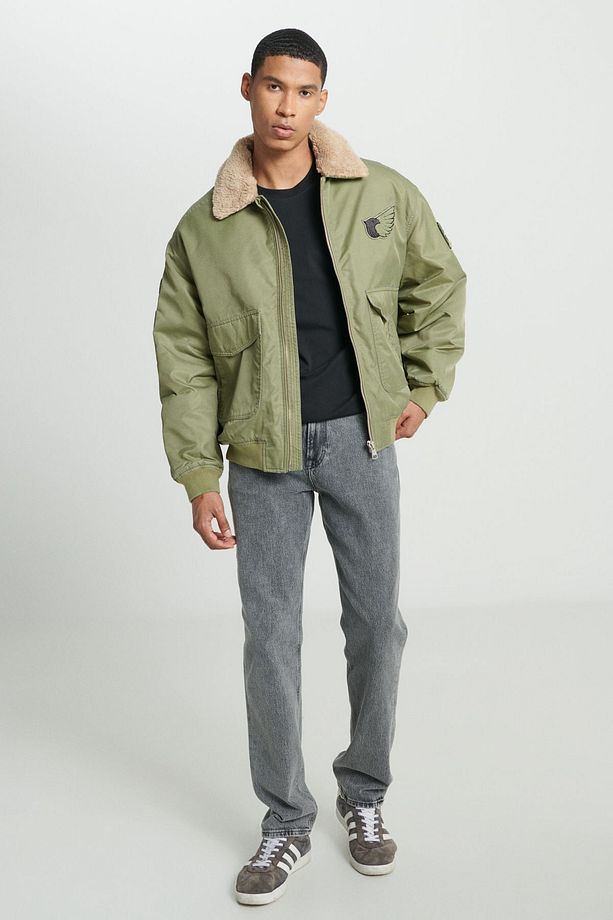 Regular Fit Normal Kesim Patch Detaylı Sherpa Yaka Haki Bomber Ceket - 4