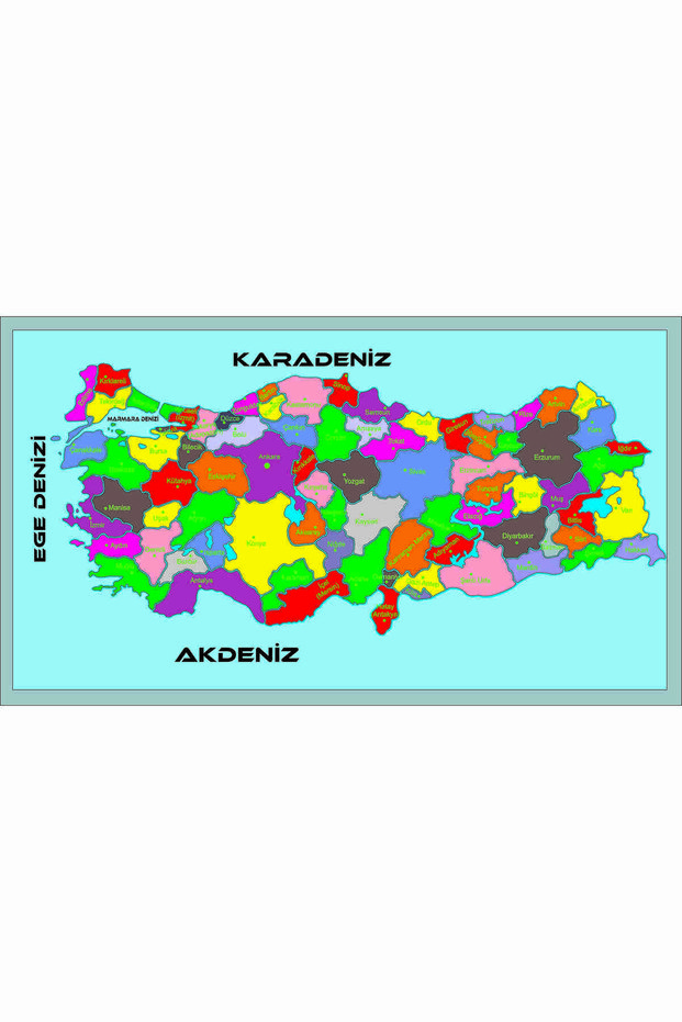 Turkey Provinces Map 70*40 cm Vinyl Print