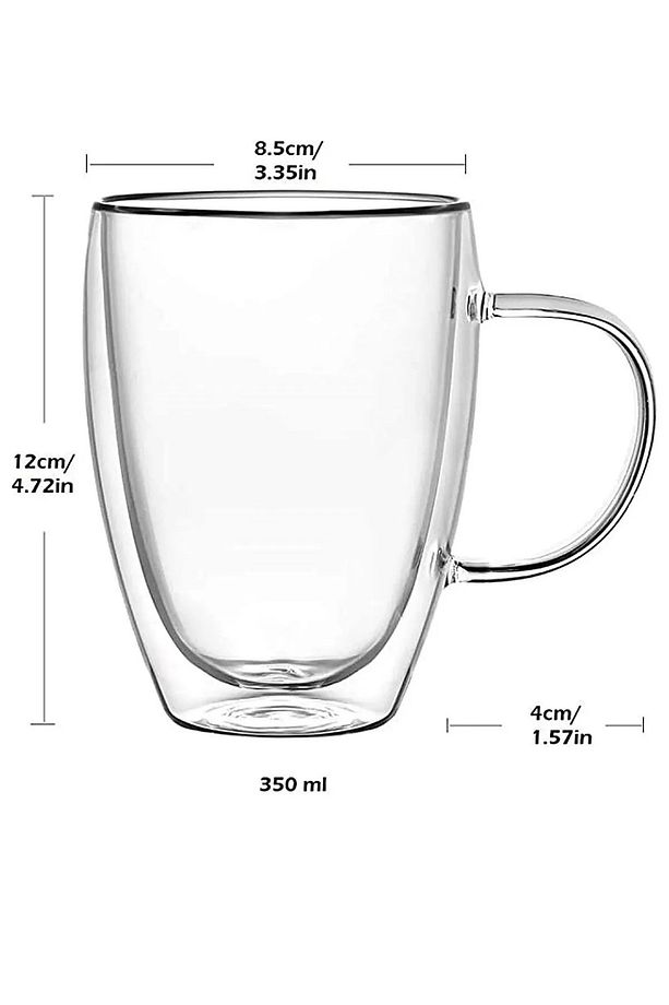 Çift Cidarlı Kupa Bardak Isıya Dayanıklı Çift Kat Borosilikat Kulplu Cam Bardağı 350 Ml - 3