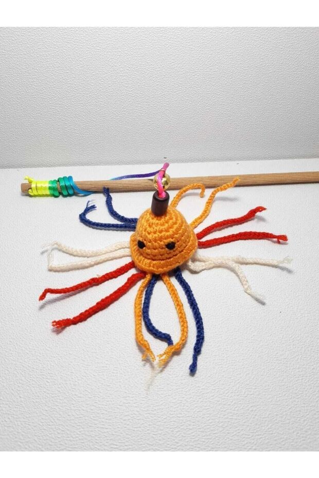 Amigurimi Ahtapot Figürlü Çanlı Kedi Oltası - 5