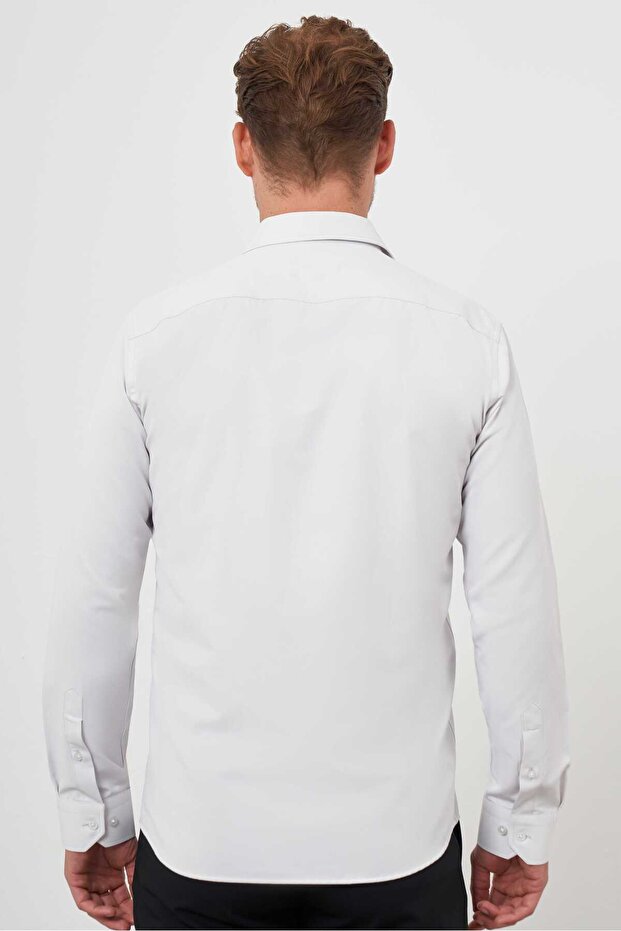 قميص رجالي ذو تصميم سادة من Stone Basic ذو ياقة صلبة وقصة ضيقة - 5