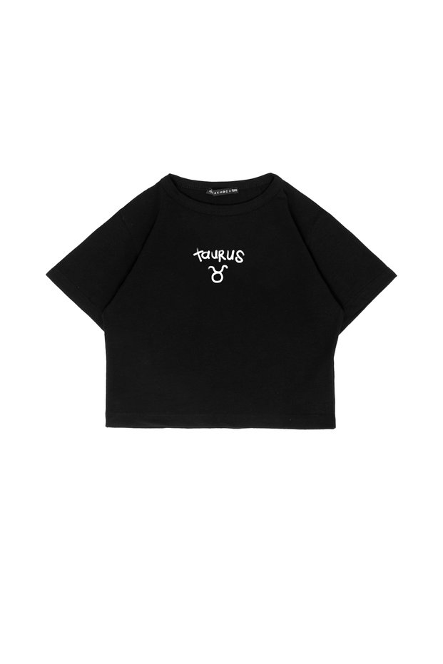Taurus Printed Black Cropped Top