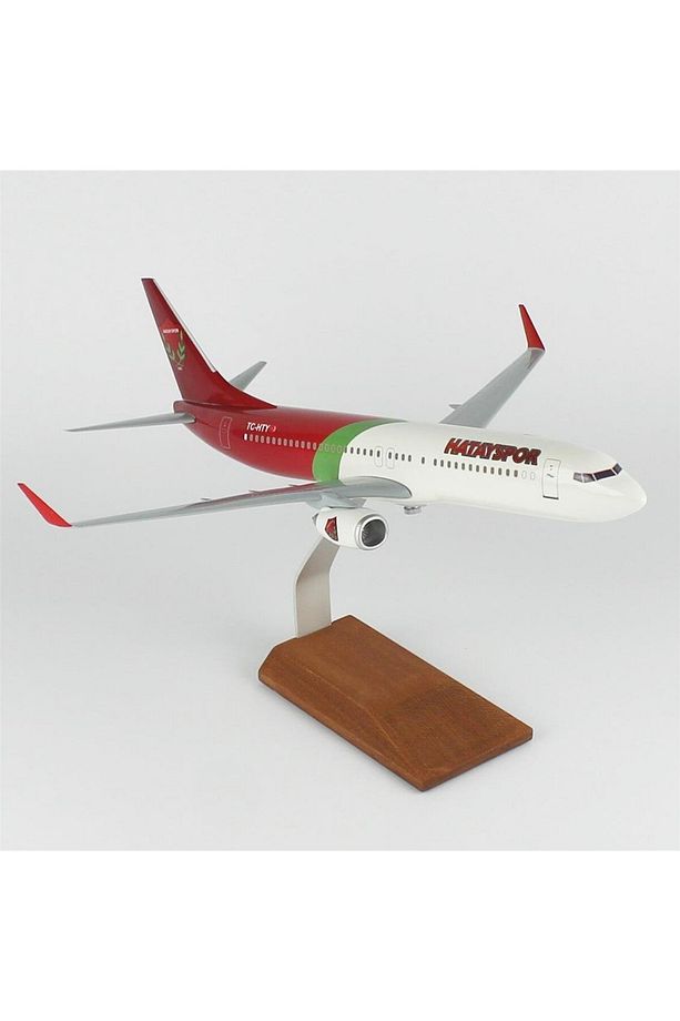 THY036 1/100 Ölçek, THY Hatay Spor Logolu B737-800 Yolcu Uçağı, Sergilemeye Hazır Ahşap Standlı Mode - 1