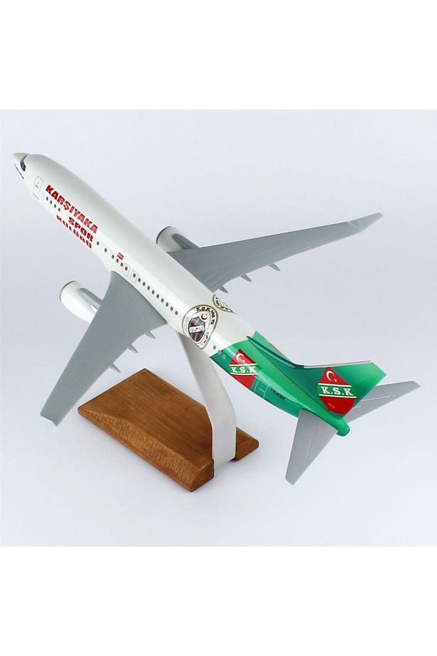 THY038 1/100 Ölçek, THY Karşıyaka Spor Logolu B737-800 Yolcu Uçağı, Sergilemeye Hazır Ahşap Standlı - 3