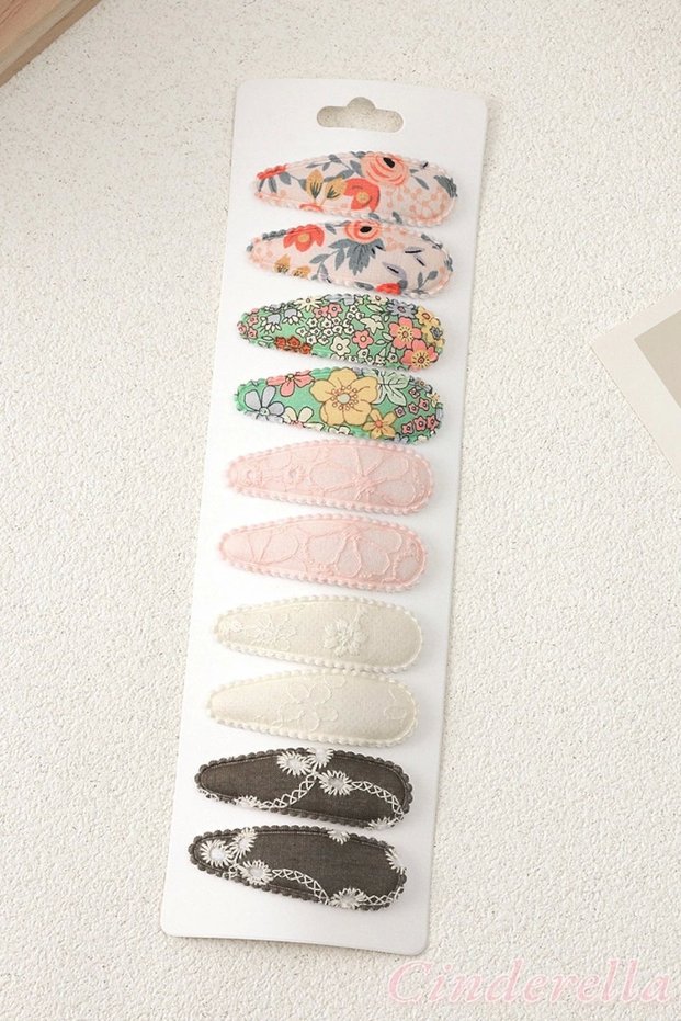 10-Piece Special Series Embroidered Floral Model Children's Snap Buckle Set - Baby Girl Snap Hair Clip Model-3