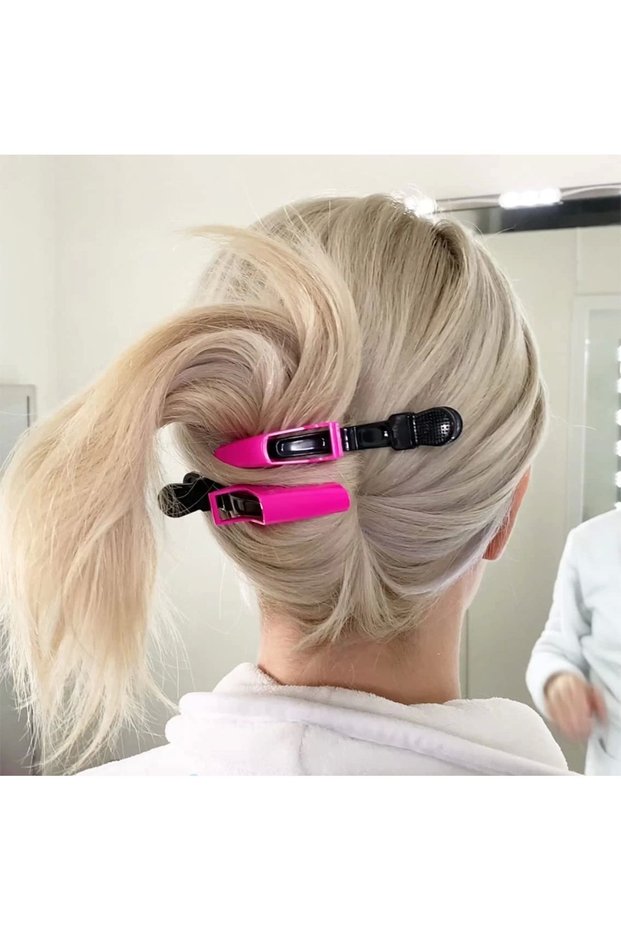 2-Piece Professional Alligator Hair Clip Pink Color - Dragon Hairdresser Hair Clip Makeup Blow Wave Hair Holder