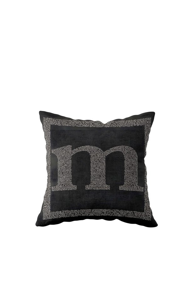 Letter m Anthracite Floor Gray Framed Decorative Pillow Case with One Side Printed Hidden Zipper