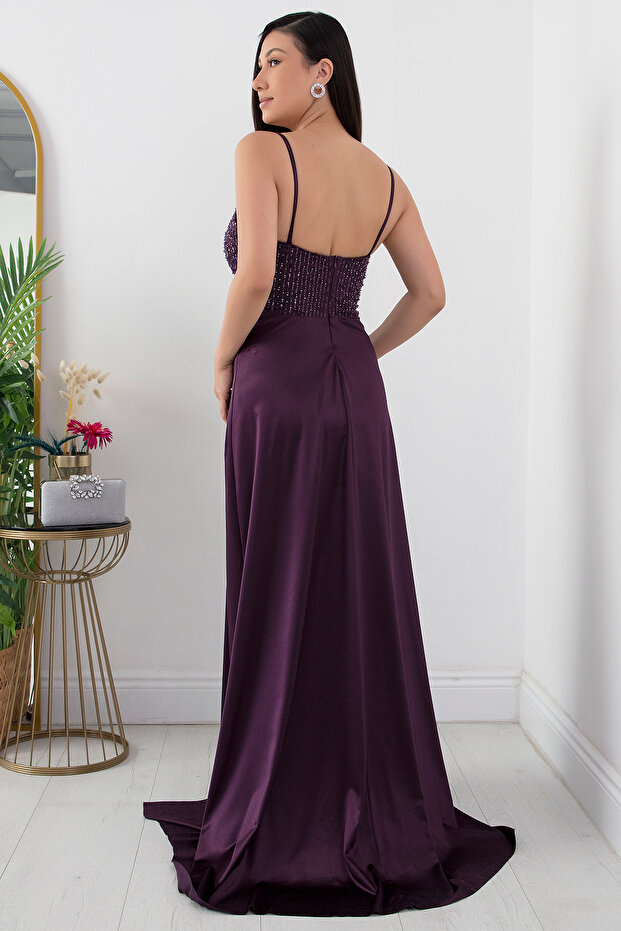 Göğüs Pullu Askılı Saten Elbise 39885 - 7