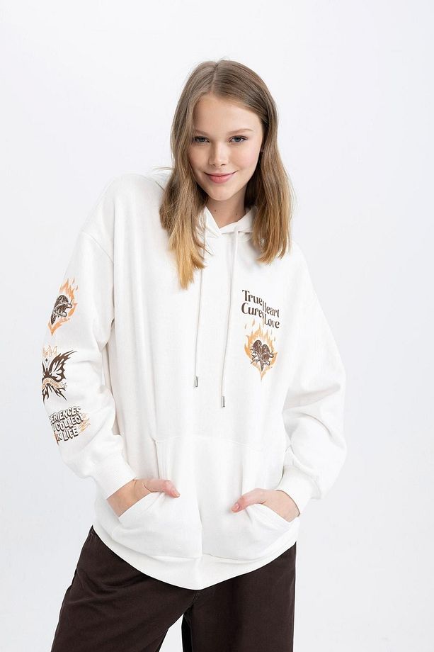 Coool Oversize Fit Kapüşonlu Baskılı Kalın Kumaş Sweatshirt A0290ax23sp - 5