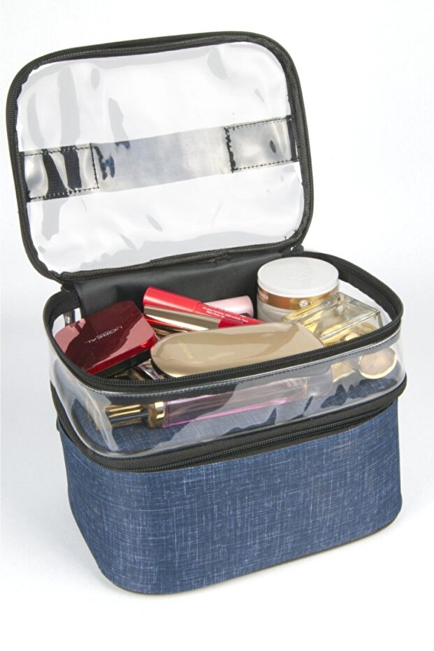 Makeup Bag Suitcase Professional Transparent Bag Travel Set Lunch Bag Blue Color