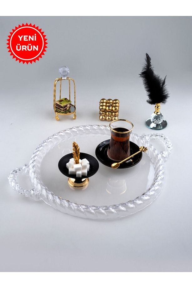 Yuvarlak Halat Tepsi Çay Tepsi,kahve Tepsi,sunum Tepsi,vintage Dekoratif Şeffaf Tepsi - 1
