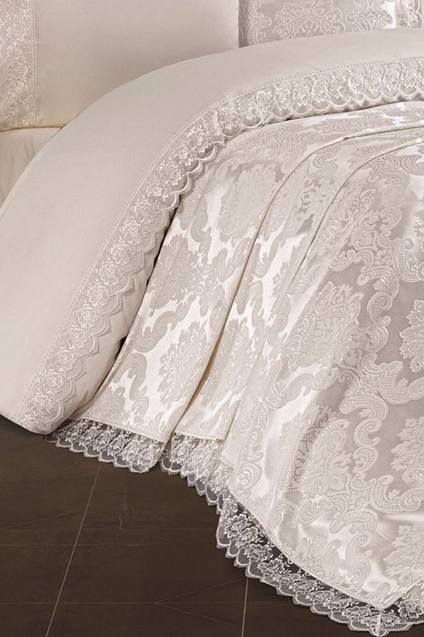Fransız Dantelli Lalezar Gelin Seti 7 Parça Krem 240x250 cm - 4