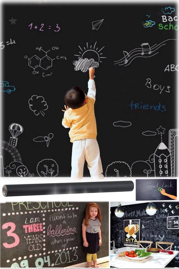 3 Adet Okul Dershane Için Heryere Yapışabilir Tebeşirli Kara Tahta Stickerı 200 X 60 Cm Folyo Tahta - 7