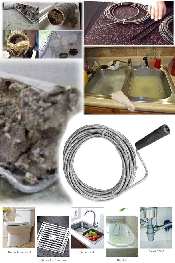 3 Metre Drenaj Tuvalet Lavabo Tıkanma Temizleme Çubuğu Teli Kalın Profesyonel Tesisat Kireç Çözme - 3