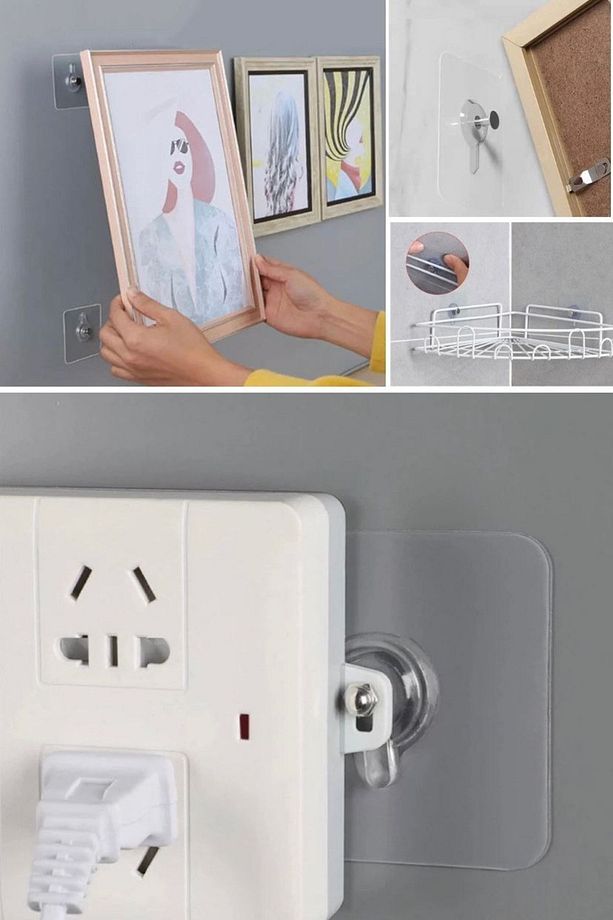 5 Adet Kendinden Yapışkanlı Duvar Kancaları Şeffaf Raf Duvar Askıları Mutfak Banyo Vida Kanca Çivi - 7
