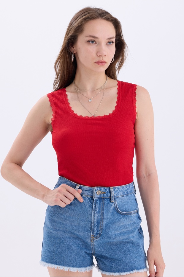 Kadın Dantel Detaylı Basic Atlet - 2