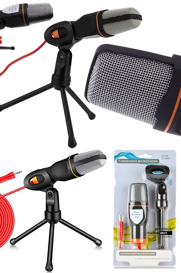 Profesyonel Yayıncı Mikrofonu Ses Kayıt 3.5mm Kablolu Mikrofon + Tripod Seti Şık Tasarım Kayıt Için - 5