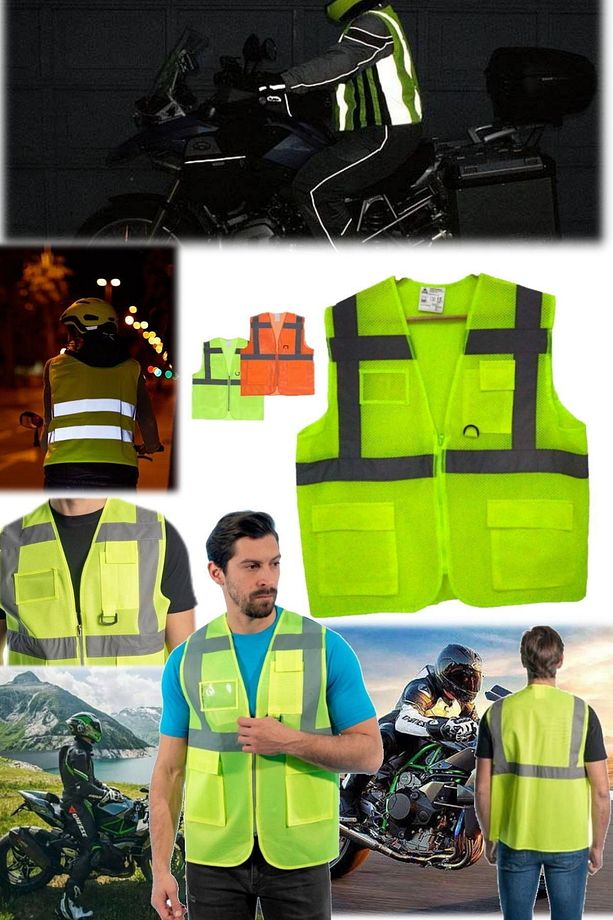 Neon Fosforlu Kurye Motorcu Müfredata Uygun Yeni Kural Reflektörlü Terletmez Fileli Cepli Yelek Sarı - 4