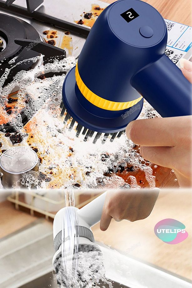 Temizleme Fırçası Banyo Mutfak Tabancası Fırça Şarjlı 3 Başlıklı Taşınabilir Ovma  Çiteleme Fırçası - 3