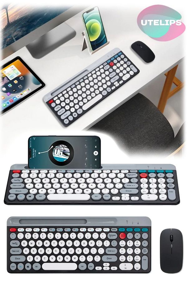 Retro Çok Tatlı Klavye Mouse Seti Usb & Bluetooth Donglelı Şarjlı Klavye Mouse Seti Kaliteli İngiliz - 2