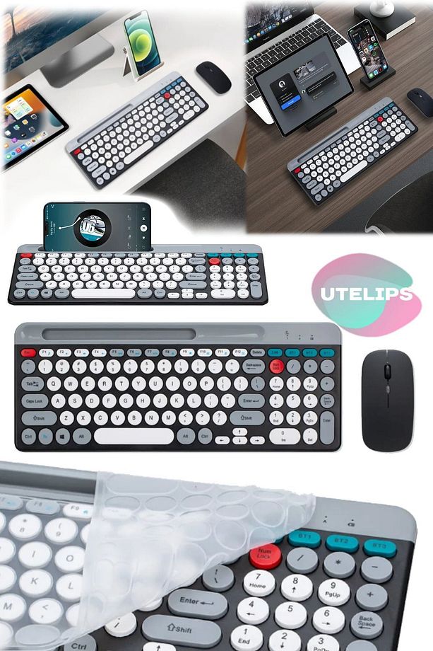 Retro Çok Tatlı Klavye Mouse Seti Usb & Bluetooth Donglelı Şarjlı Klavye Mouse Seti Kaliteli İngiliz - 3