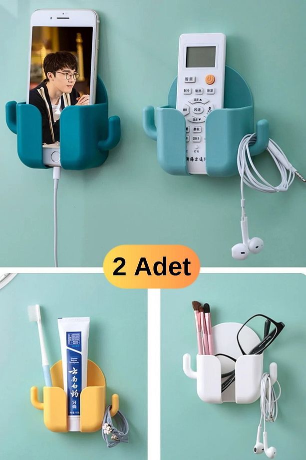 2 Adet Cep Telefonu Depolama Kutusu Ücretsiz Delme Tv Klima Duvara Monte Uzaktan Kumanda Şarj Rafı - 2