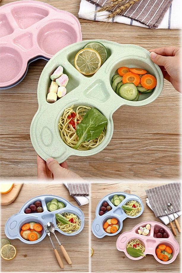 3 Adet Araba Şeklinde Bebek & Çocuklar Için Kahvaltı Tabağı Mama Tabağı Tablod Eğlenceli - 5