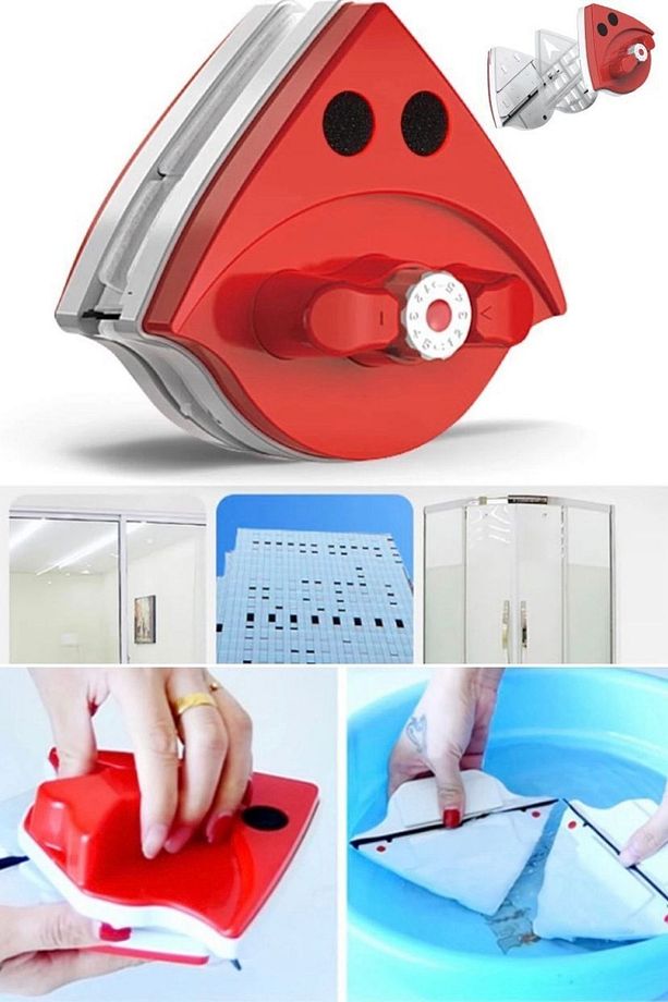 Çift Taraflı Tekli Camlara Uyumlu Cam Silme Aparatı Ipli Cam Silme Süngerli Çekçekli Temizleme Üçgen - 7
