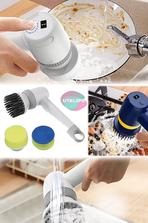 Temizleme Fırçası Banyo Mutfak Tabancası Fırça Şarjlı 3 Başlıklı Taşınabilir Ovma  Çiteleme Fırçası - 1